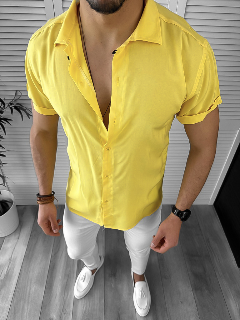 Camașă bărbați galbenă casual slim fit