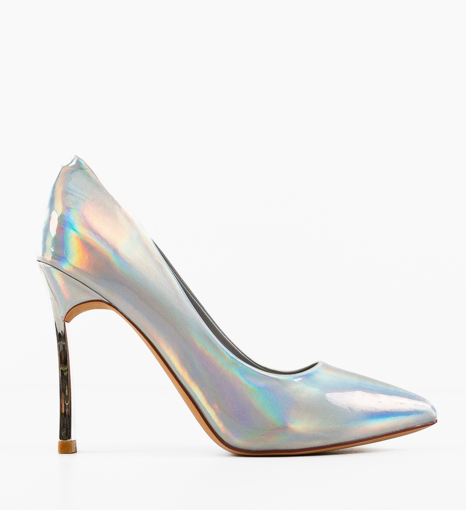 Pantofi Dama Neba Argintii cu Toc Elegant - imagine 4