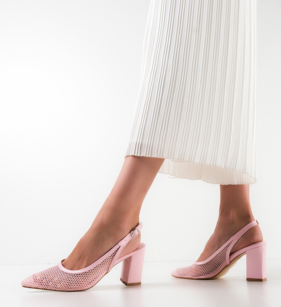 Pantofi Dama Caresy Roz cu Toc Eleganți - imagine 3