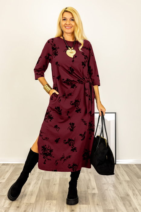Rochie Bumbac Bordo cu Nod Stella Milani