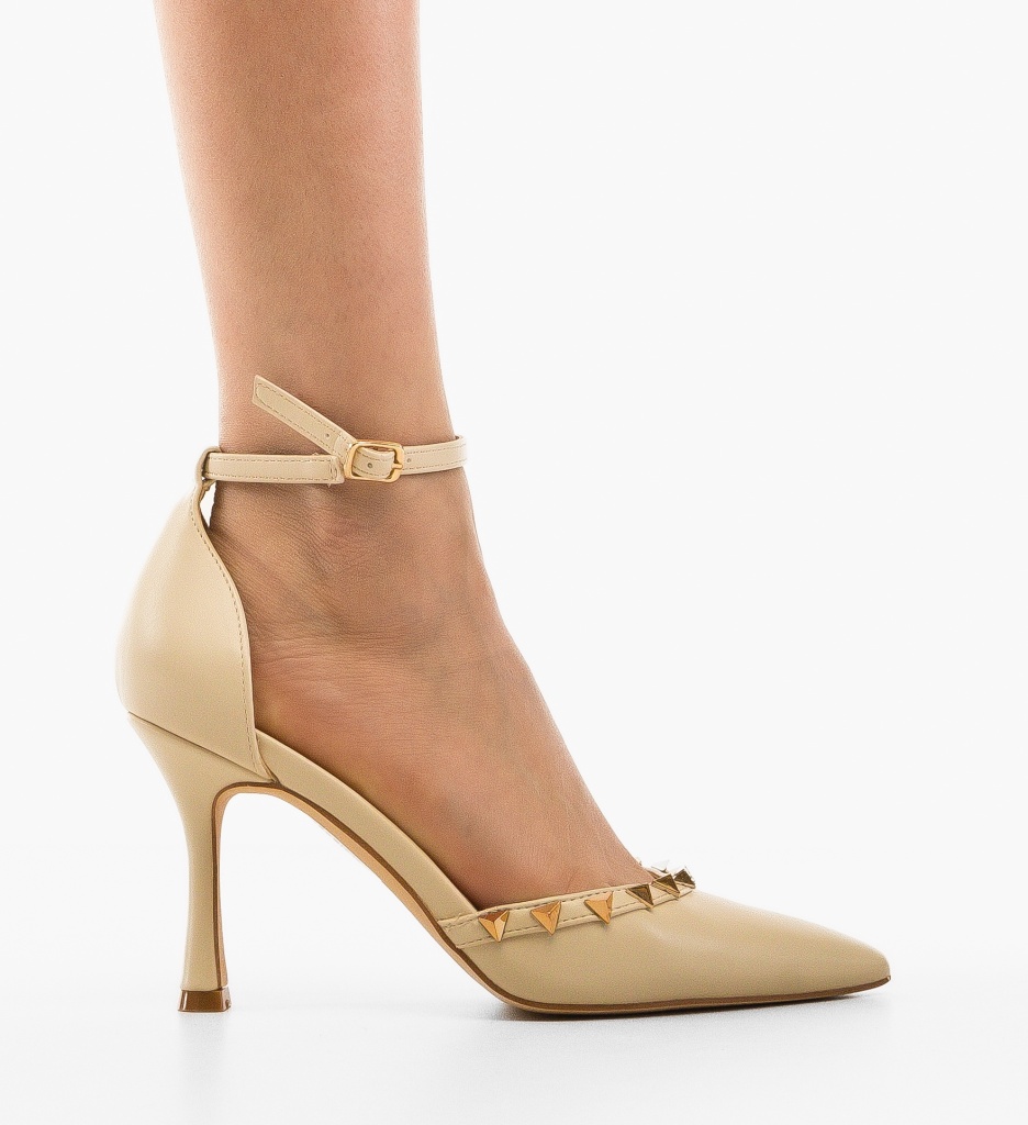 Pantofi cu Toc Bashe Bej | Stil Feminin - imagine 5