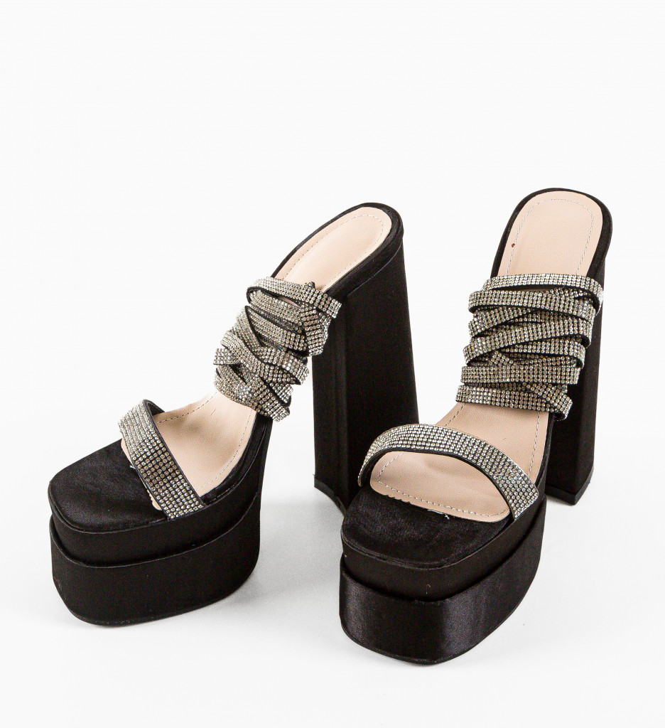 Sandale Dama Strap Negre Elegante cu Toc - imagine 5