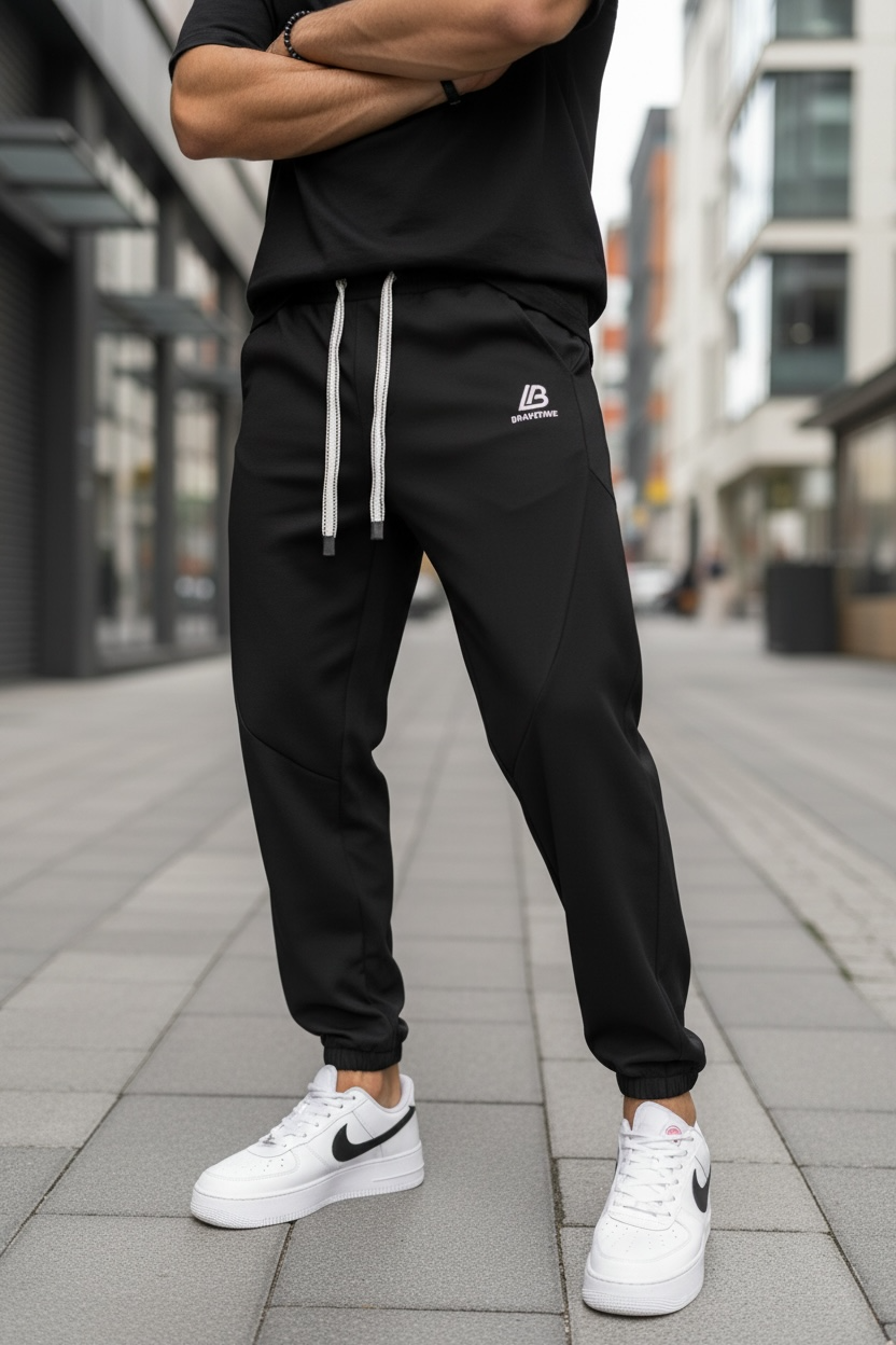Pantaloni Trening Negri Conici - Tăietură Modernă