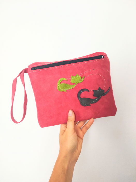 Portfard Piele Roșie Pisicute Unicat Shopika