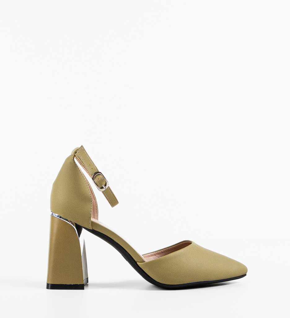 Pantofi dama Popey Khaki cu toc elegant - imagine 4