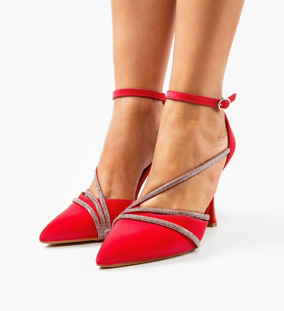 Pantofi Fulber Rosii cu Toc - Stil Elegant - imagine 2