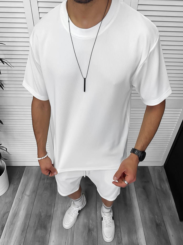 Compleu Vară Alb Bărbătesc Tricou + Pantaloni