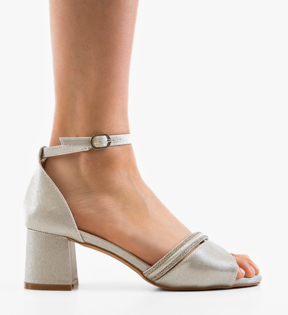 Sandale Dama Argintii Elegante cu Toc - imagine 6
