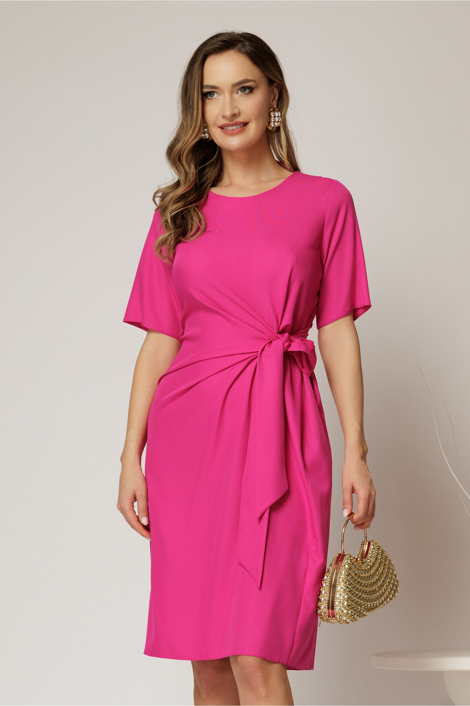 Rochie DY Fashion Fucsia Midi cu Nod și Viscoză