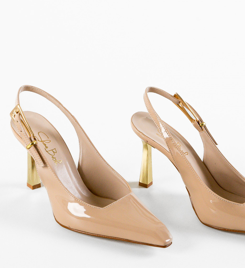 Pantofi dama Dortine Bej cu toc elegant - imagine 4