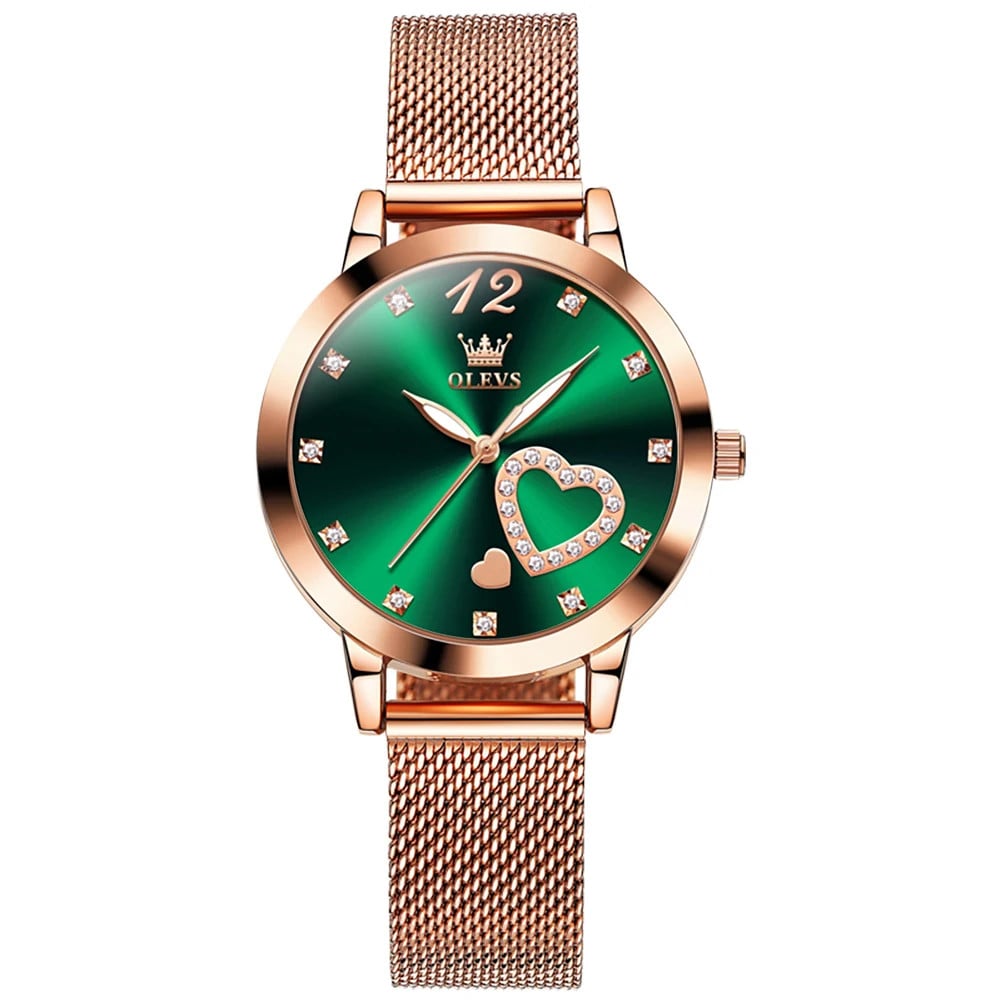 Ceas Dama Olevs Rose Gold cu Cadran Verde
