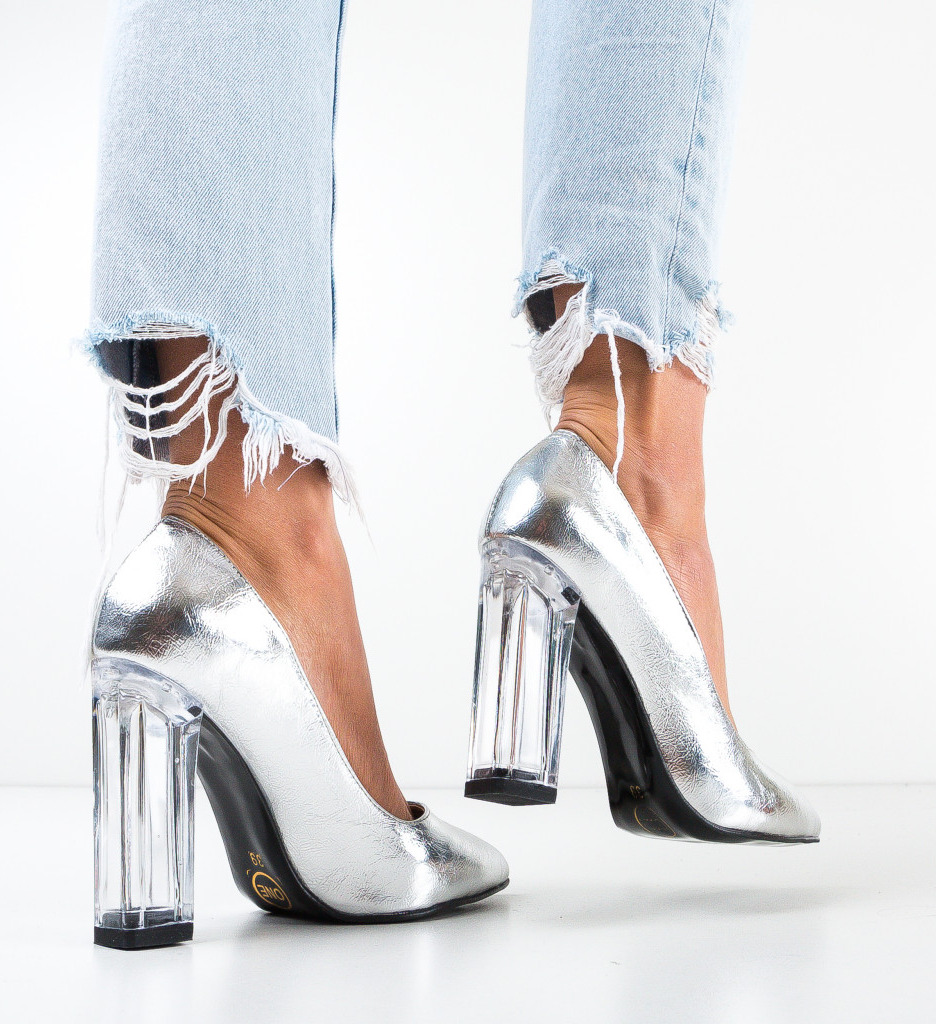 Pantofi cu Toc Uflet Argintii - Glamour Asigurat