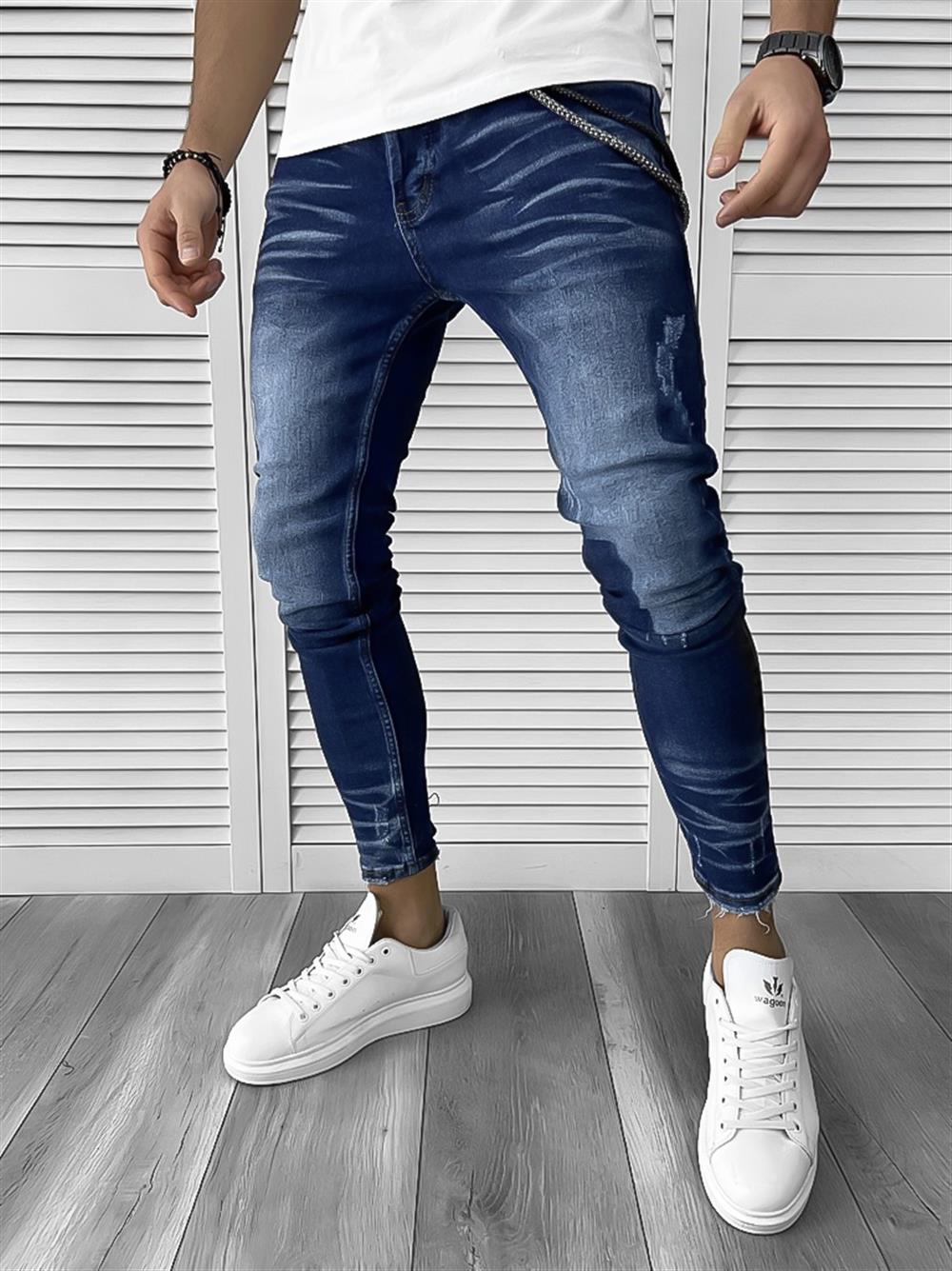 Blugi Barbati Conici Albastri Tapered Fit