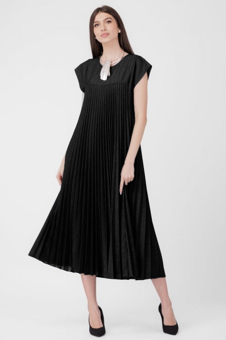 Rochie A-line Neagra Plisata Shopika | Elegantă