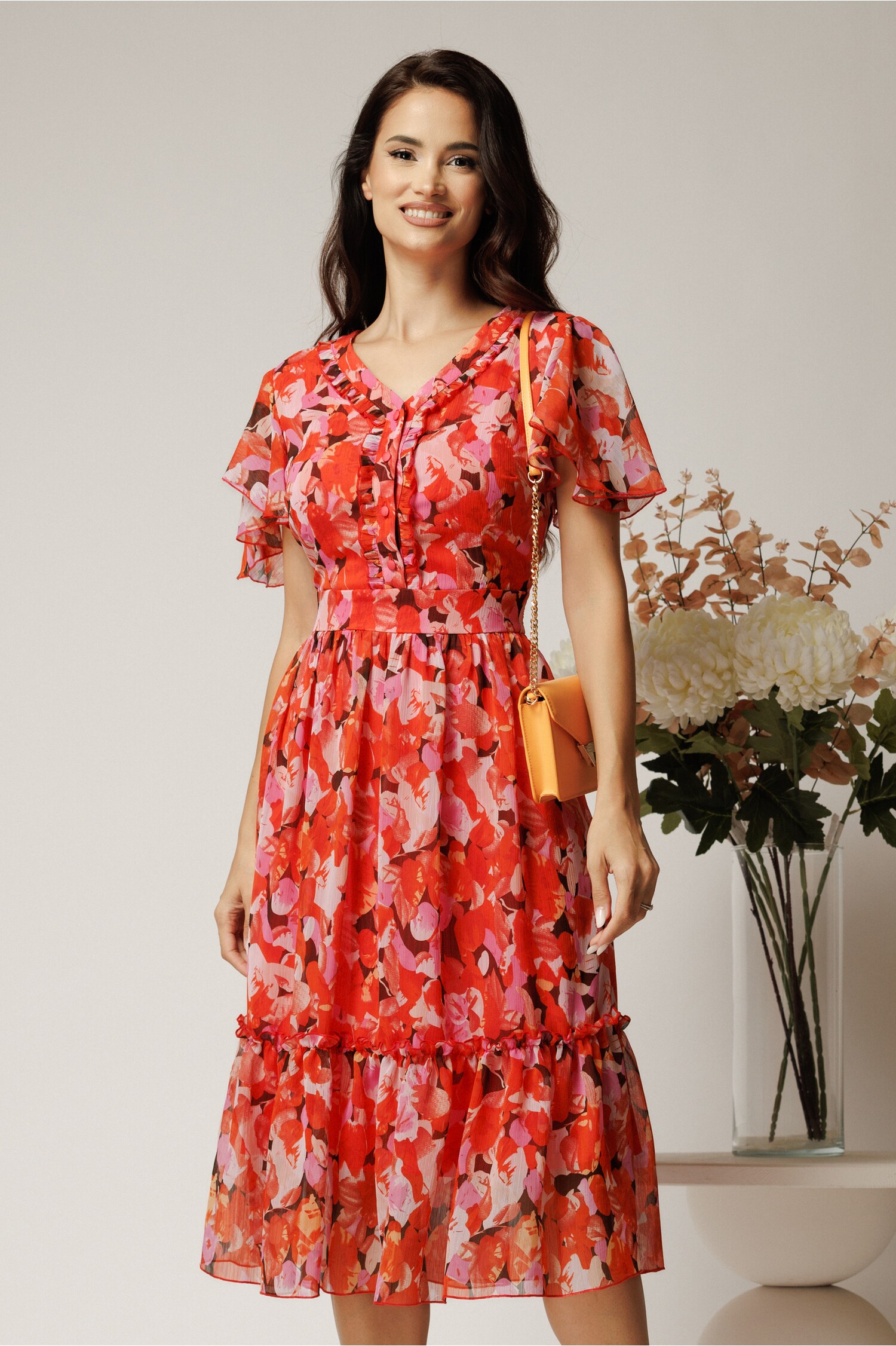 Rochie Midi Rosie Eleganta pentru Cununie Civila