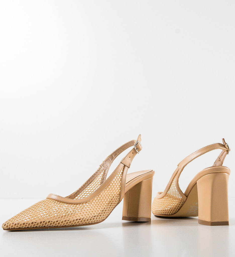 Pantofi Caresy Bej cu Toc Eleganți