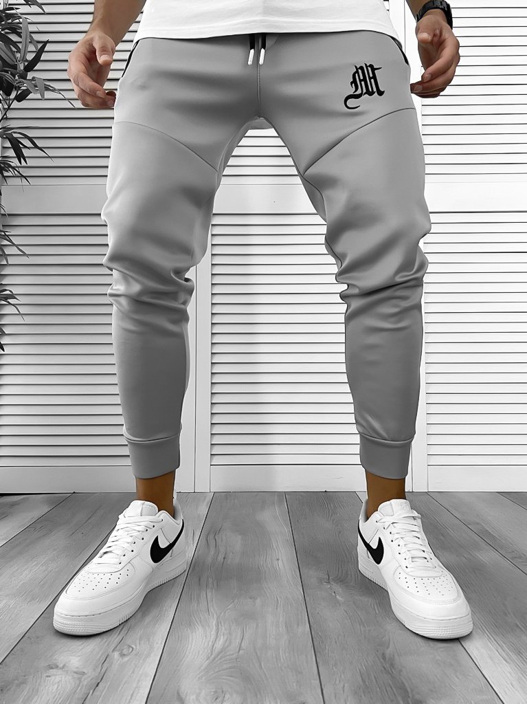 Pantaloni Trening Gri Conici din Silon