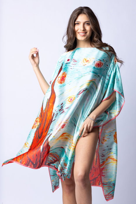 Rochie Plaja Poncho Matase Shopika Aqua