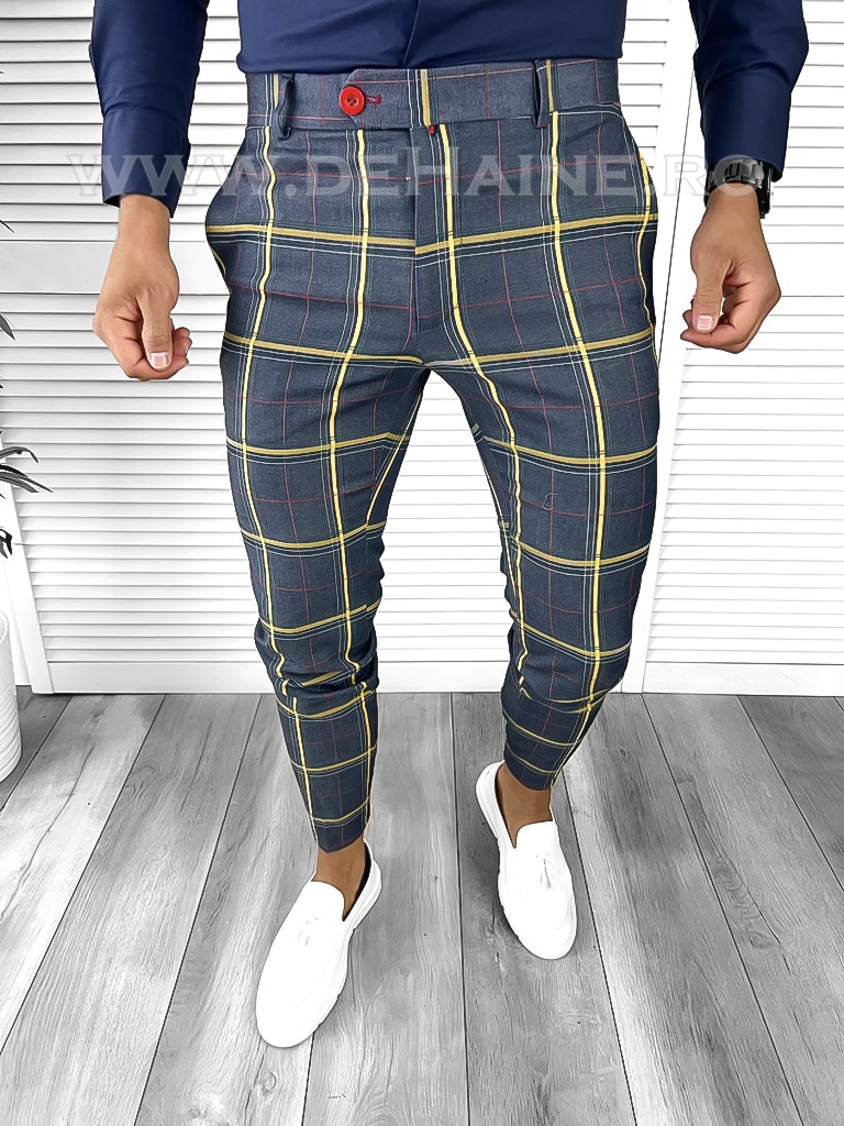Pantaloni Barbati Eleganti in Carouri din Bumbac