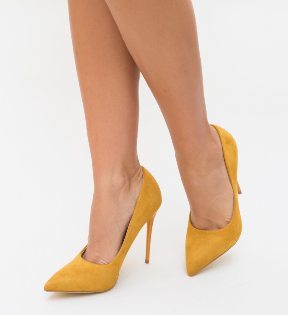 Pantofi Spiro Galbeni cu toc elegant - imagine 2