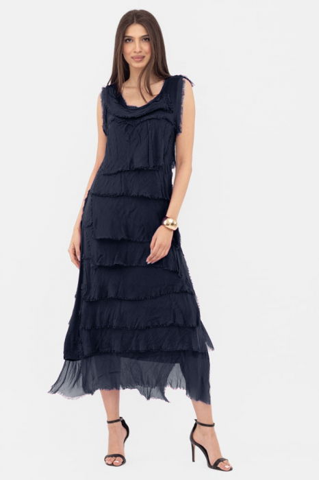 Rochie Bleumarin cu Volane Shopika