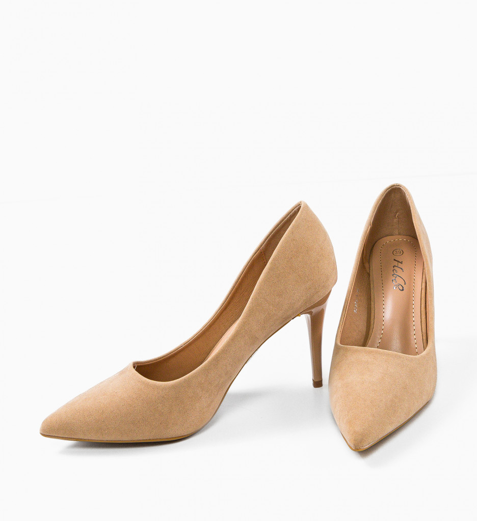 Pantofi Benito Bej cu Toc Elegant - imagine 5