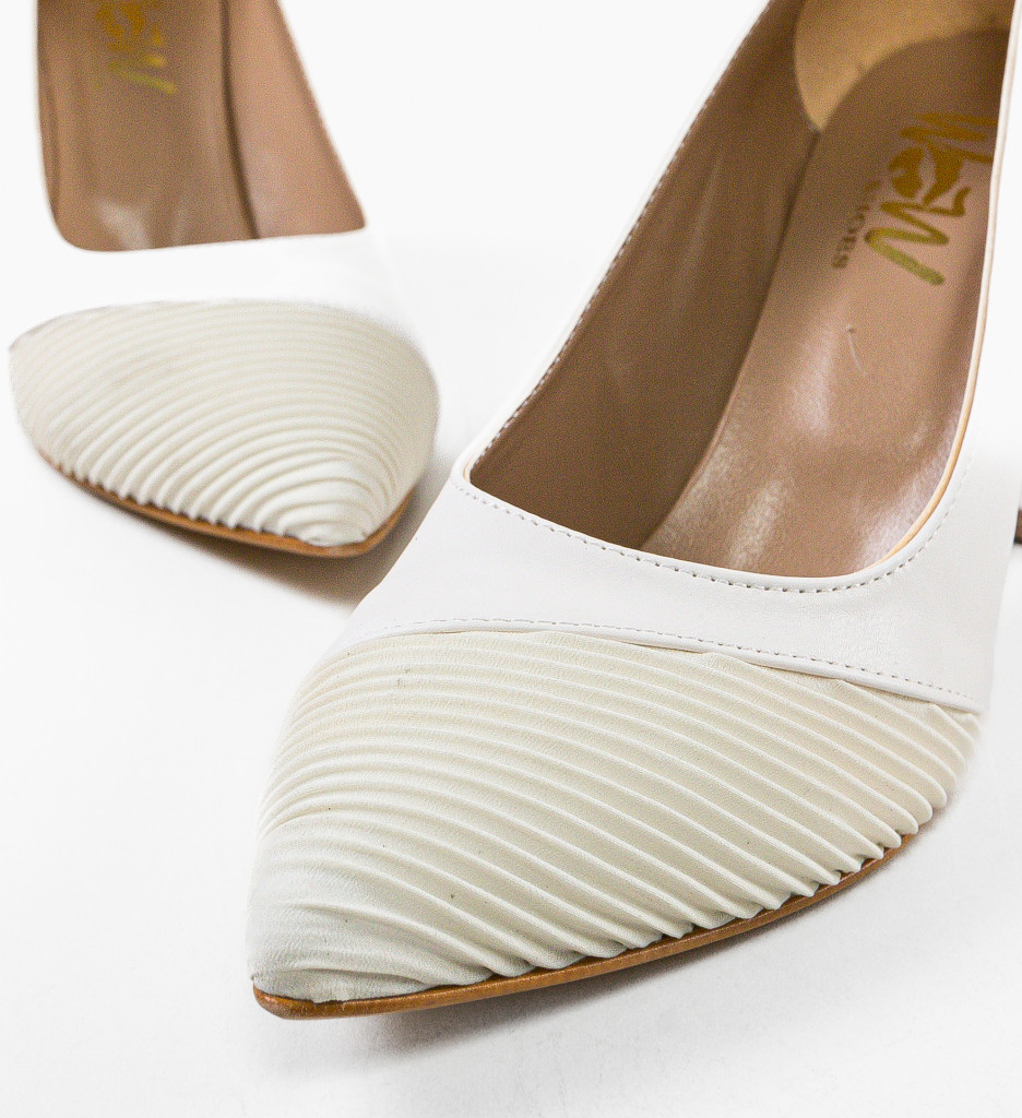 Pantofi Damande Albi cu Toc | Eleganță Asigurată - imagine 6
