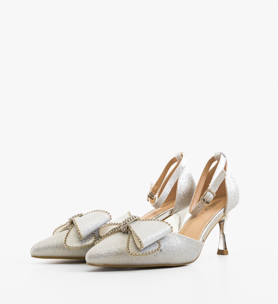 Pantofi Dama Argintii cu Toc Eleganți Myrelam - imagine 3