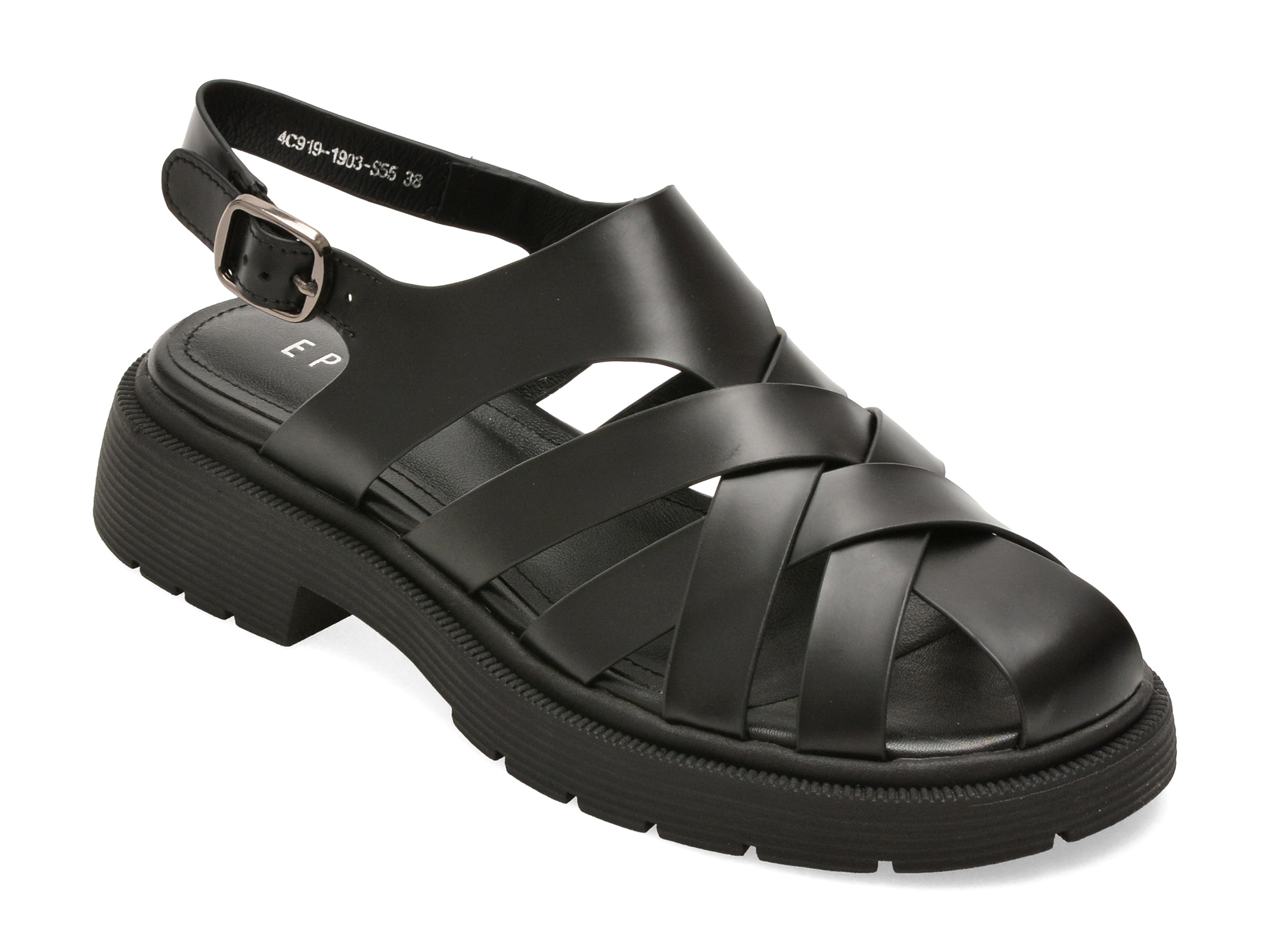 Sandale EPICA negre din piele naturală, confortabile