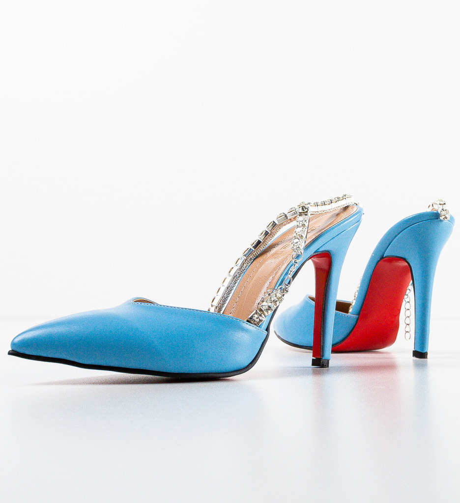 Pantofi Reberta Albastri Eleganți cu Toc - imagine 7