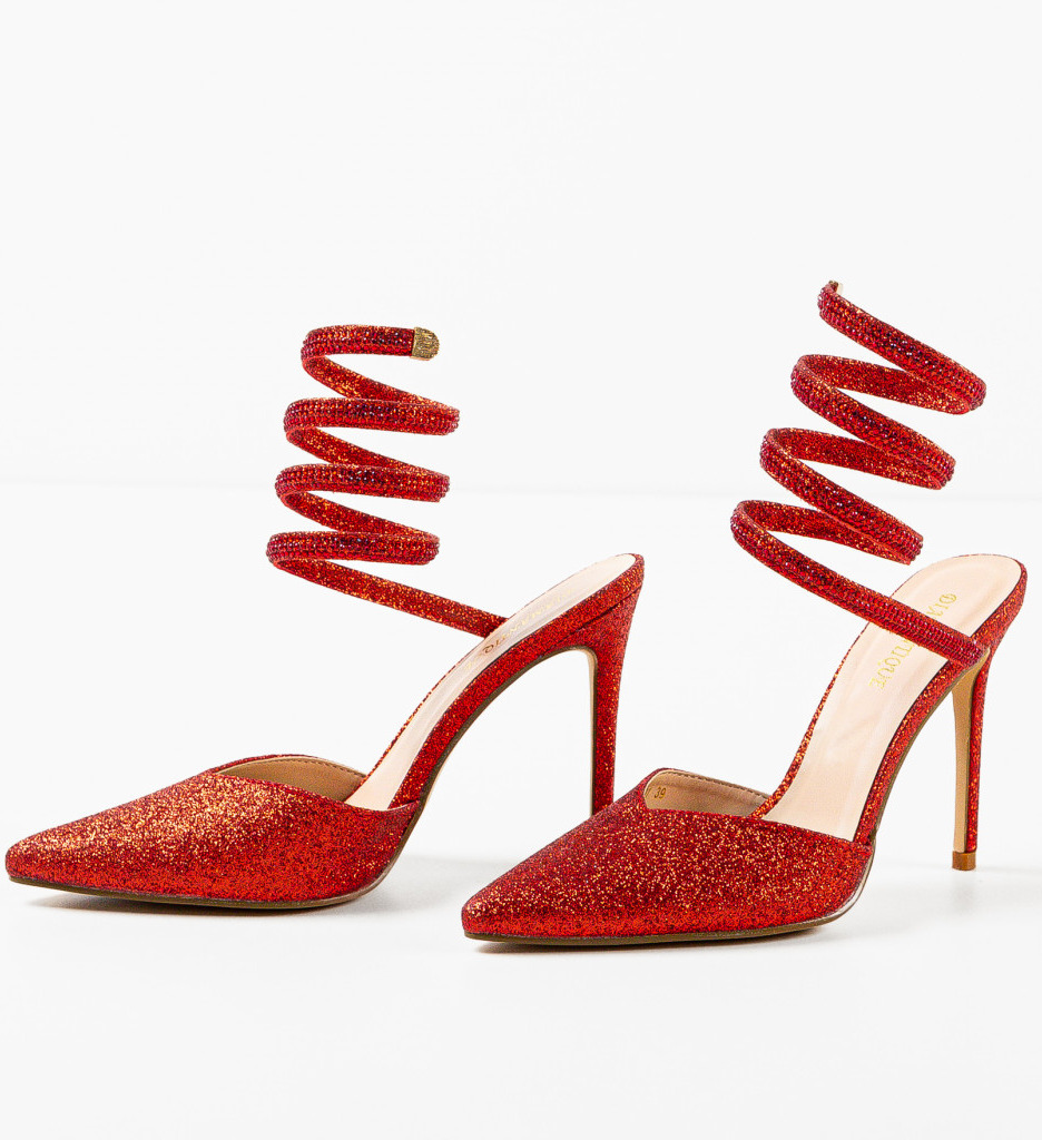 Pantofi Hallie Rosii cu Toc Eleganți - imagine 6