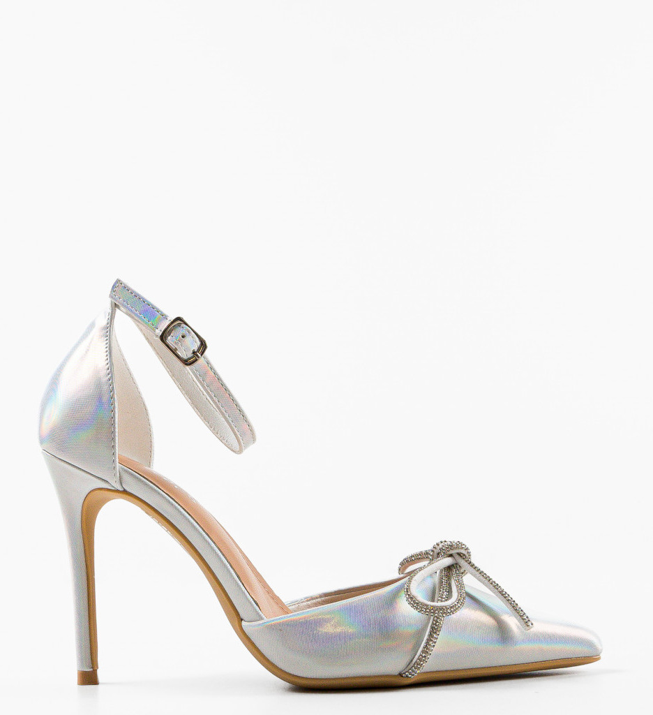Pantofi Dama Albi Eleganți cu Toc - imagine 4
