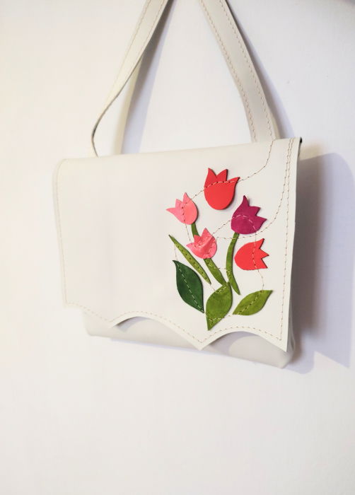 Geanta Handmade Shopika Piele cu Lalele