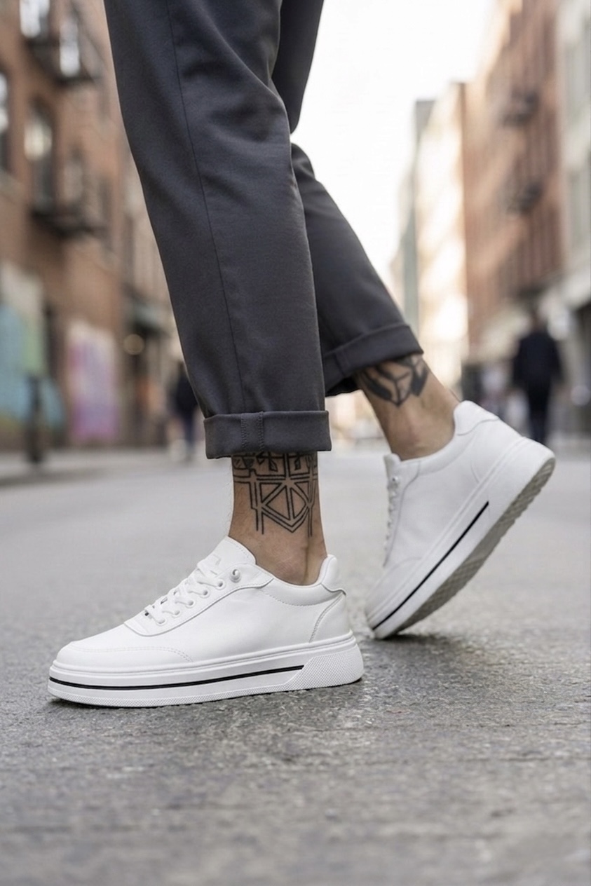 Adidasi Barbati Casual Albi - Confort si Stil - imagine 2