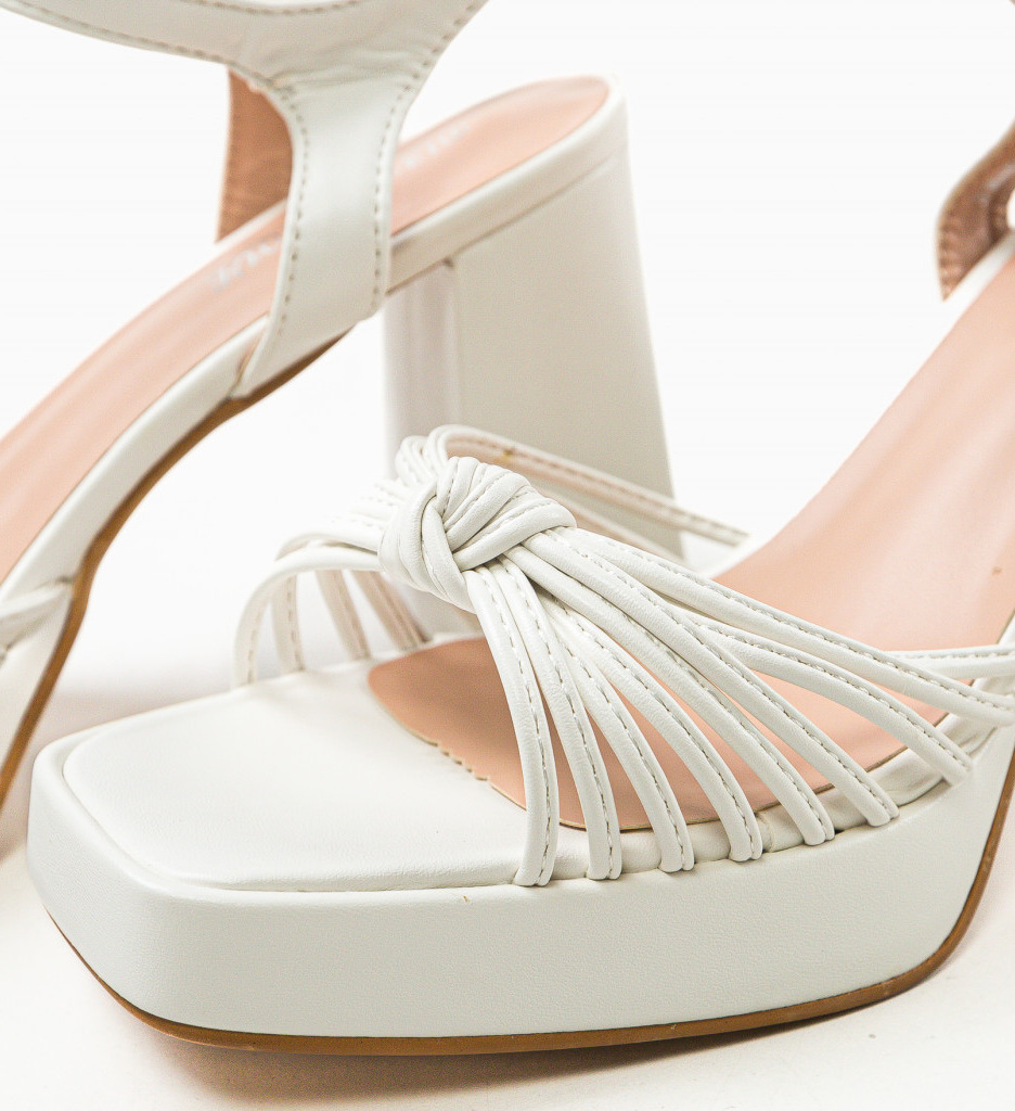 Sandale Dama Reed Albe cu Toc Elegant - imagine 8