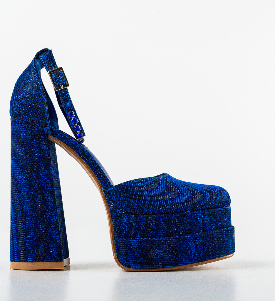 Pantofi Kierran Albastri cu Toc Elegant - imagine 5