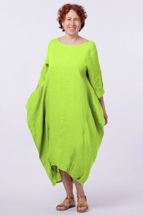 Rochie lalea in colturi, din in, verde lime