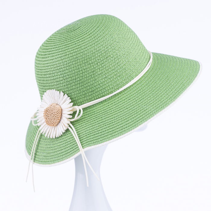 Pălărie paie Shopika cu margaretă verde - elegantă