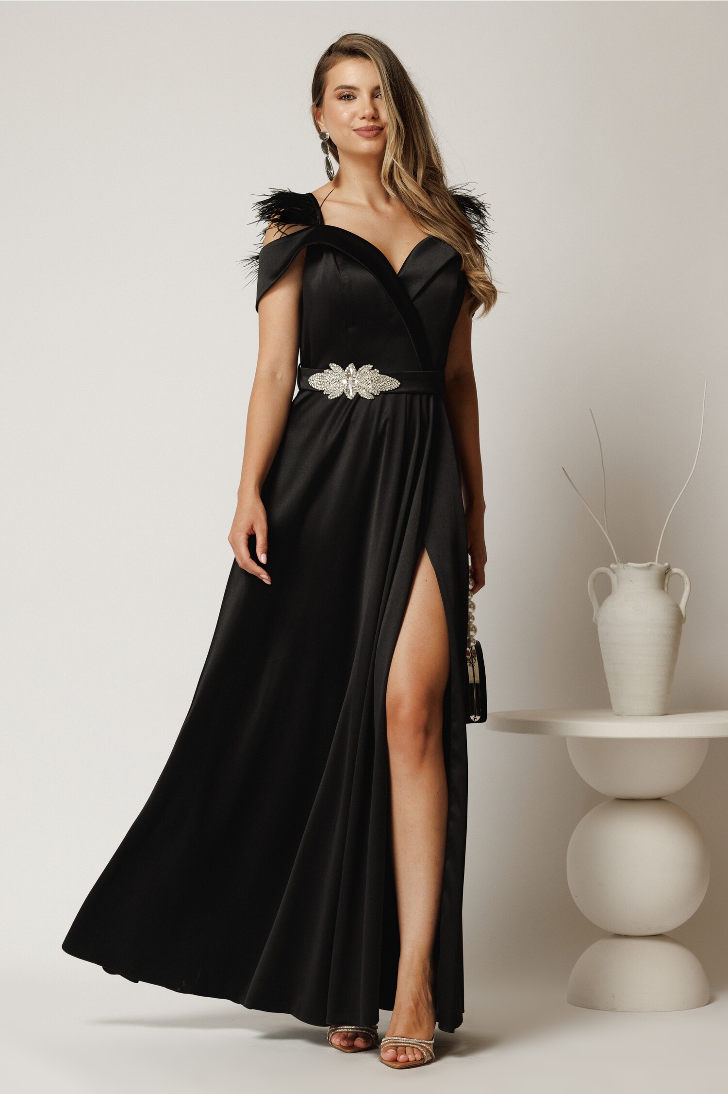 Rochie Lungă Neagră Tafta | Eleganță Absolută