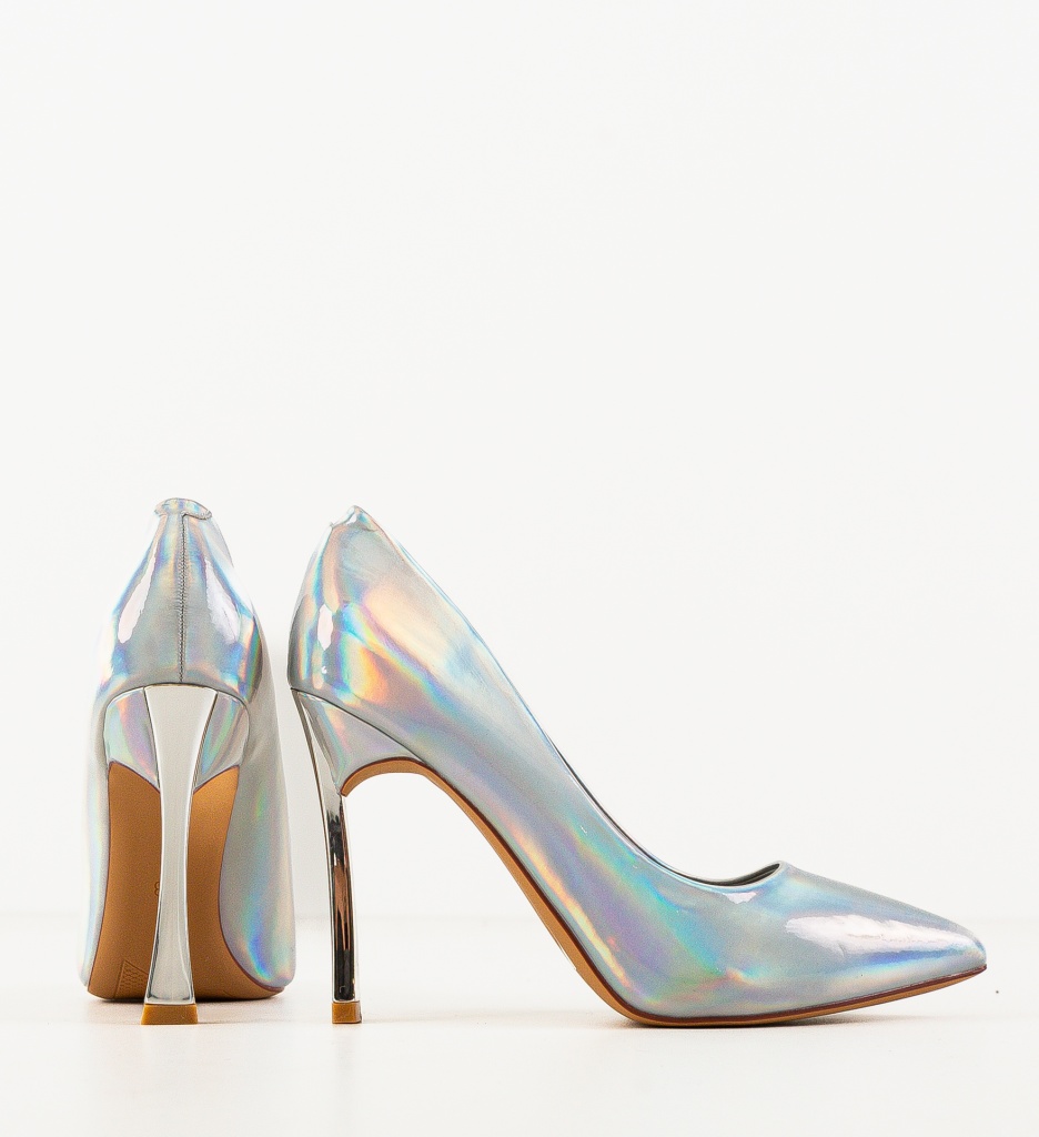 Pantofi Dama Neba Argintii cu Toc Elegant - imagine 6