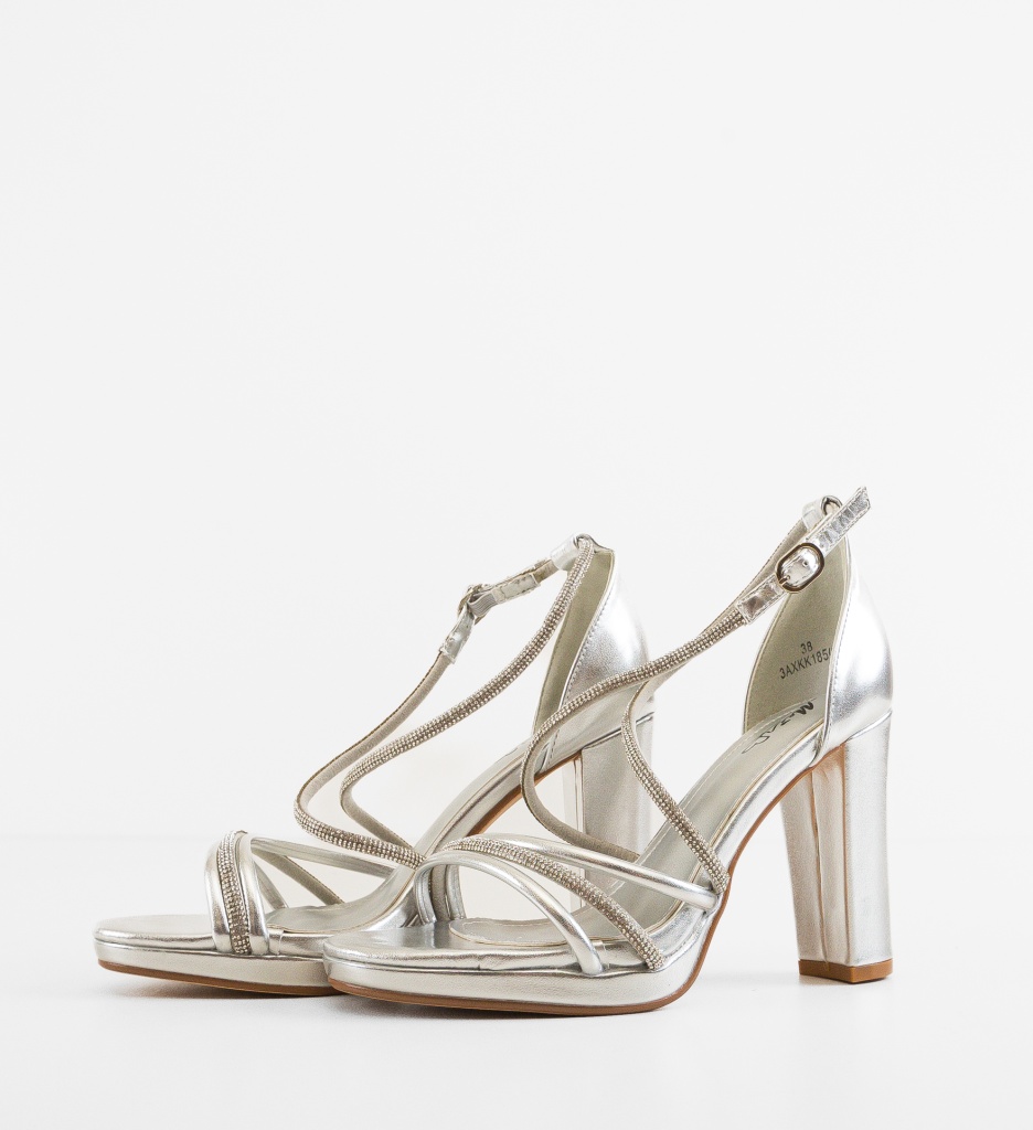 Sandale cu toc Sitti Argintii - Eleganță și Stil - imagine 4