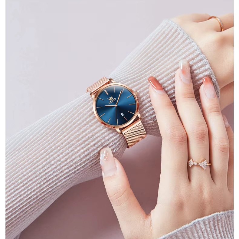 Ceas Olevs Damă Rose Gold, Cadran Albastru - imagine 3
