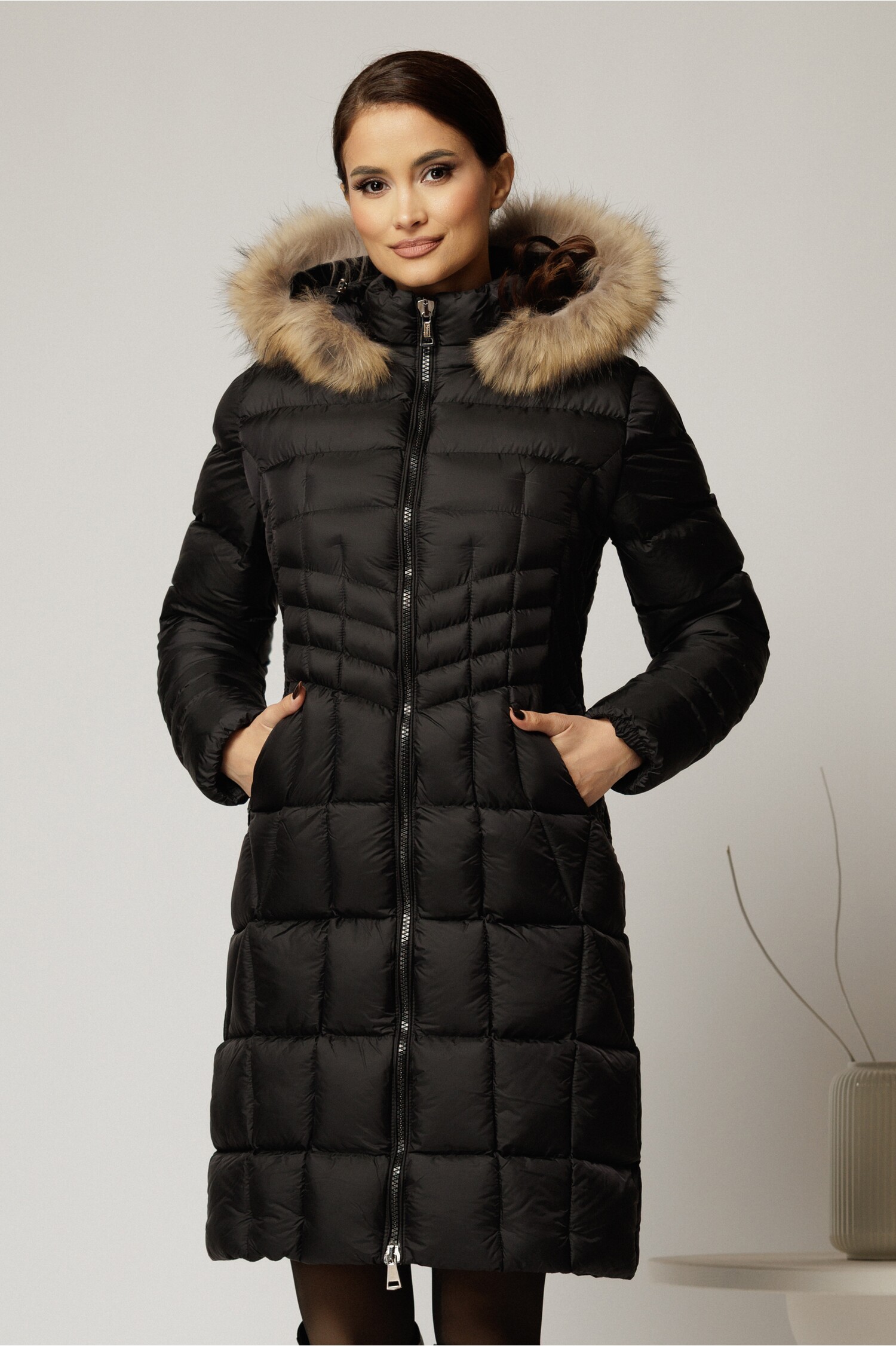 Geaca Dama Neagra Eleganta cu Gluga Detasabila