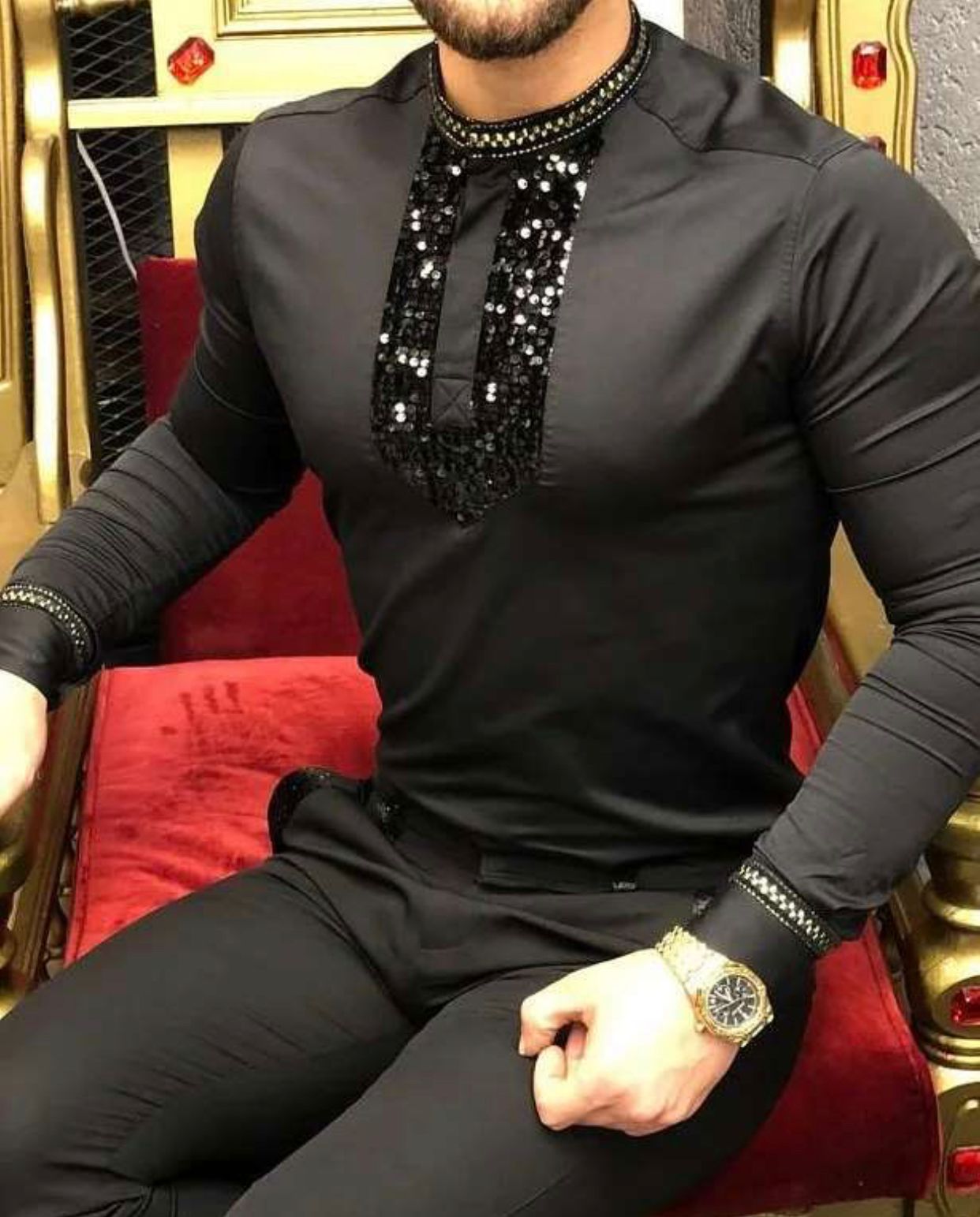 Cămăși Bărbați Slim Fit Neagră Elegantă