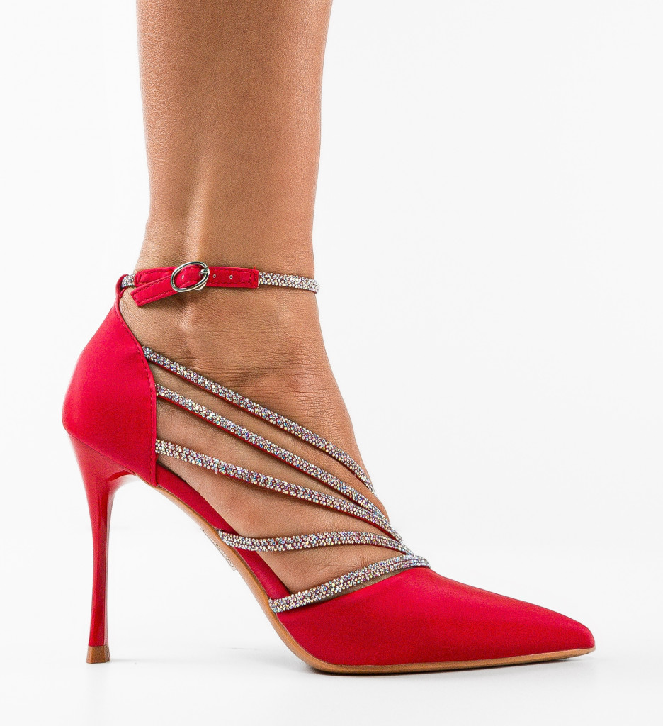 Pantofi Metztli Rosu Eleganți cu Toc - imagine 5