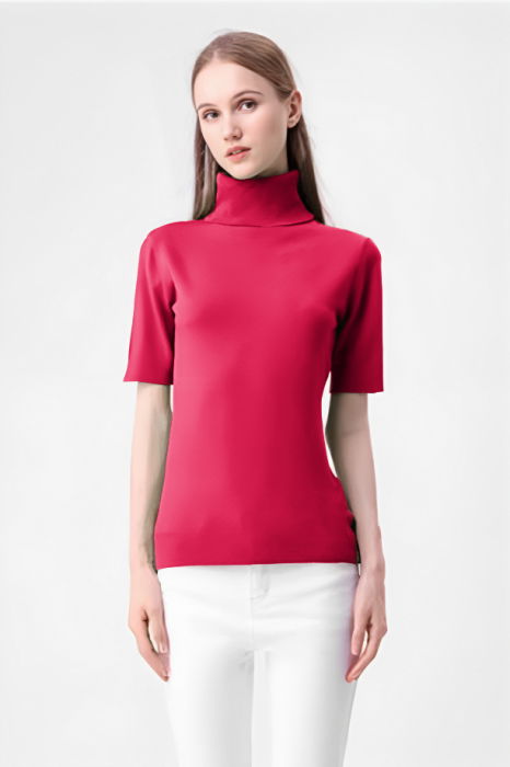 Pulover Fucsia Porta fortuna cu Guler Înalt - imagine 1
