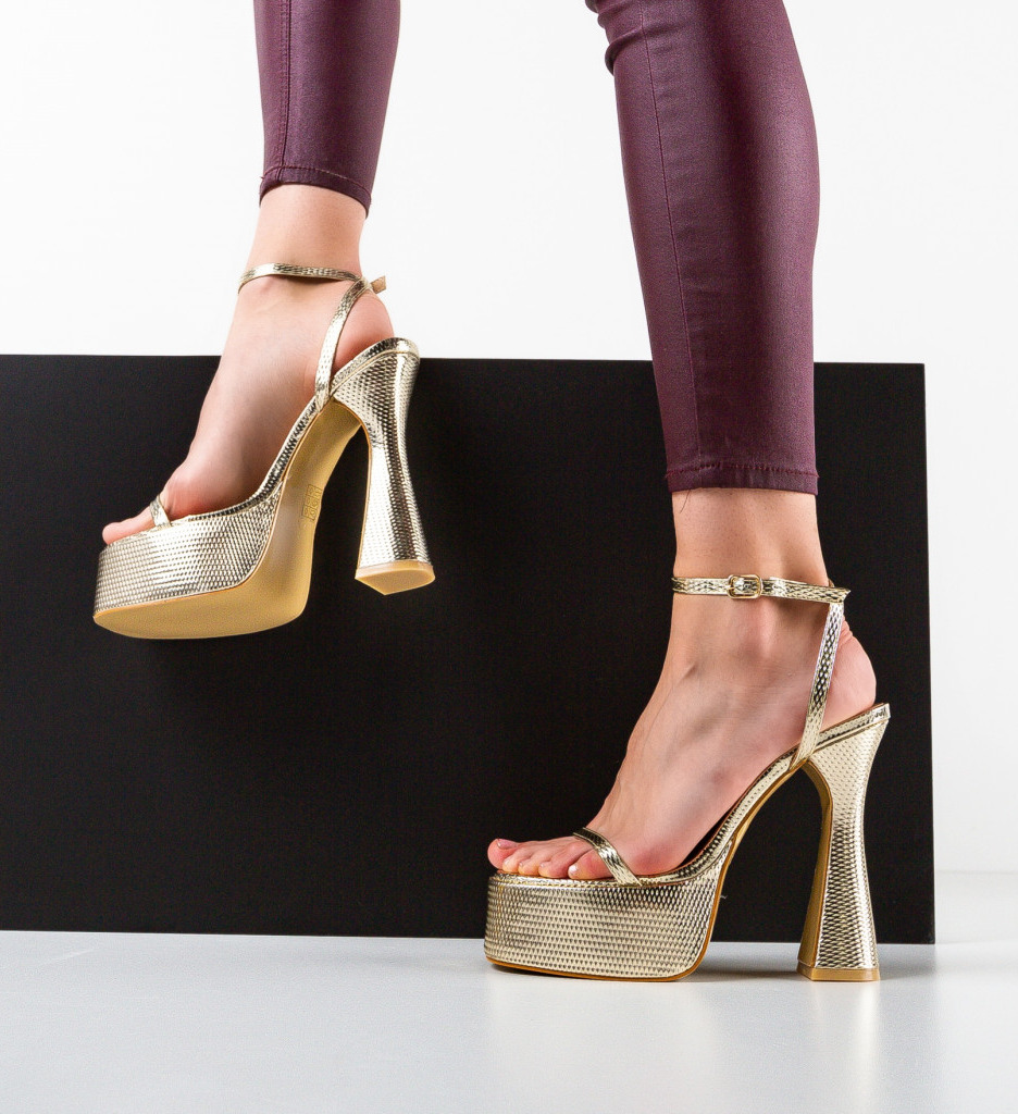 Sandale Fabol Aurii cu Toc Elegant - imagine 3