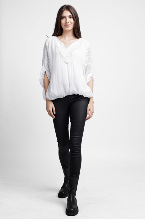 Bluza Matase Shopika cu Broderie si Dantela