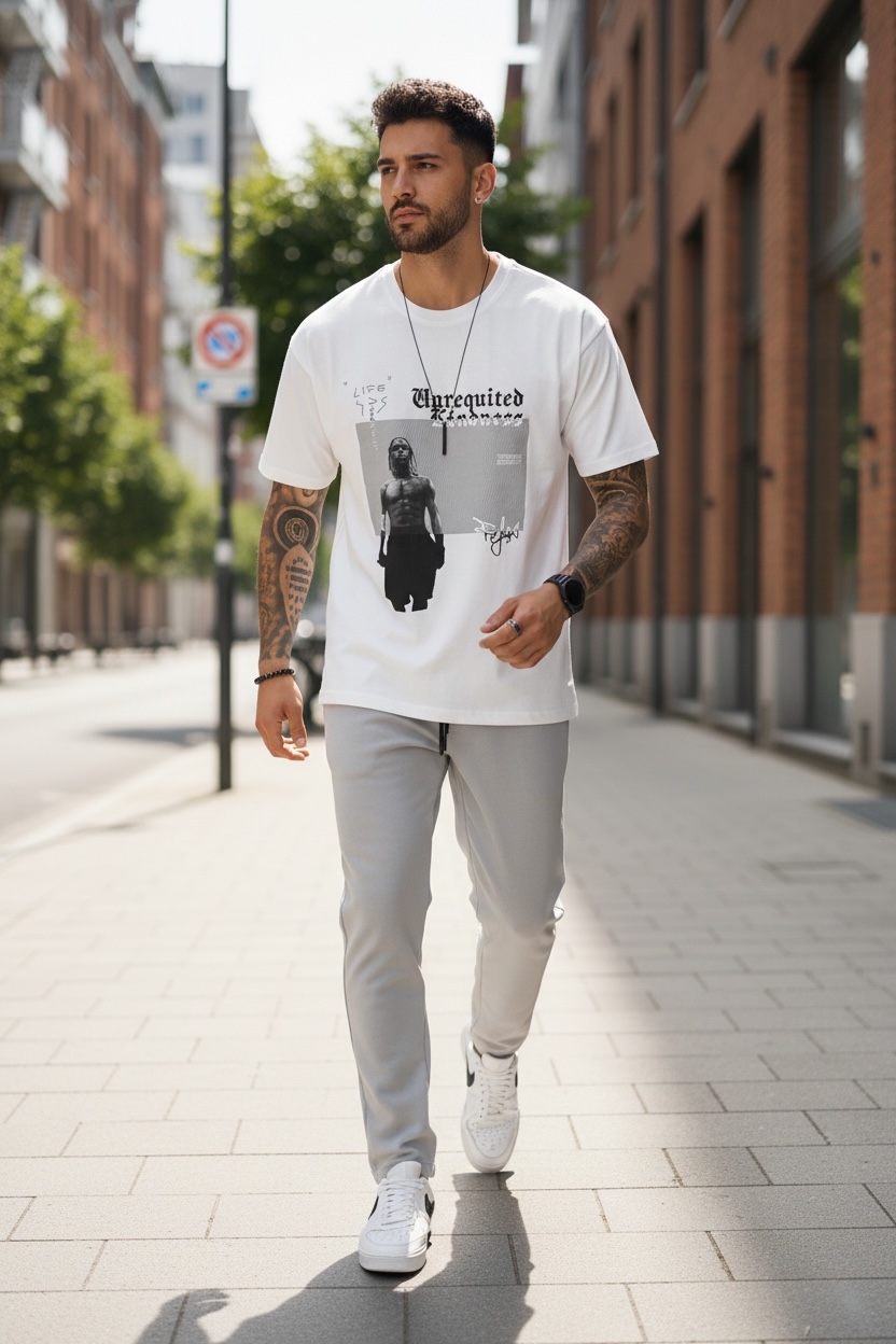 Tricou Barbati Alb Slim Fit cu Imprimeu - imagine 2