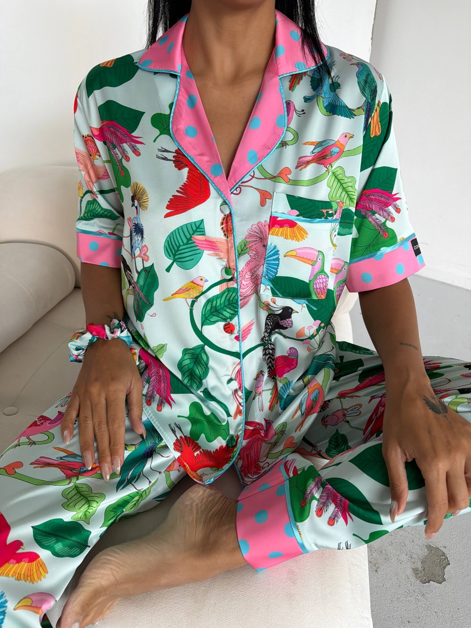 Pijama 2 piese Delis, Satin mat cu nasturi - imagine 7